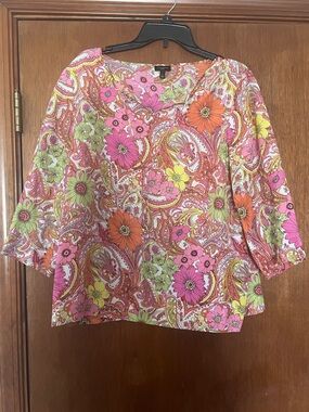 Talbots Pink & Orange Floral Paisley Tunic size L